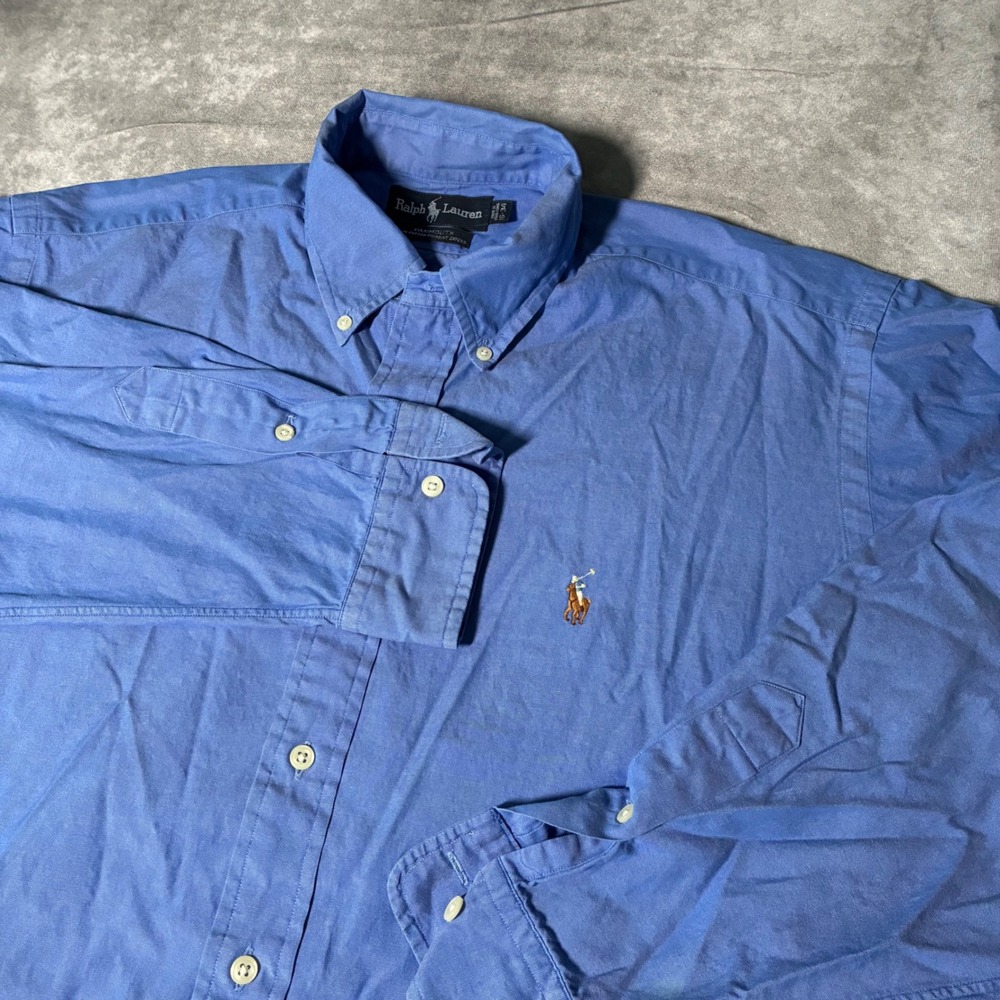Ralph Lauren Yarmouth Blue Pinpoint Oxford Button Down Shirt Mens 16-34 L/S
